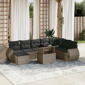 Set de muebles de jardín 9 pzas y cojines ratán sintético gris en Conjuntos de jardín | Comprar online en Foru.es
