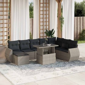 Set muebles jardín 9 pzas y cojines ratán sintético gris claro en Conjuntos de jardín | Comprar online en Foru.es