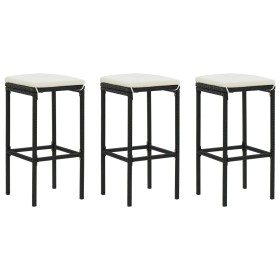 Taburetes de cocina con cojines 3 uds ratán sintético negro de , Taburetes de cocina - Ref: Foro24-313443, Precio: 170,46 €, ...
