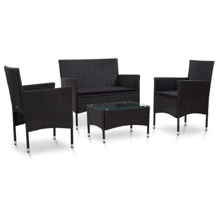 Set de muebles de jardín 4 pzas y cojines ratán sintético negro de , Conjuntos de jardín - Ref: Foro24-45813, Precio: 299,11 ...