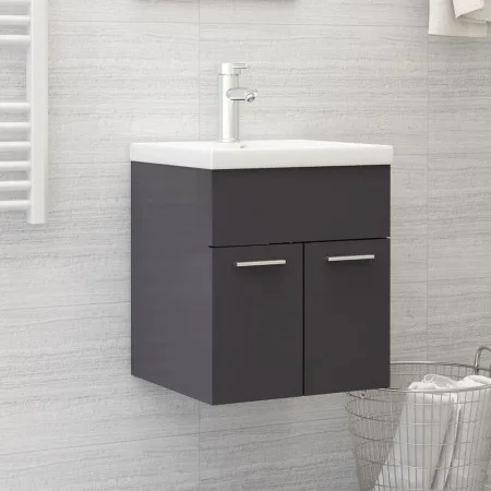 Mueble con lavabo madera de ingeniería gris brillante de vidaXL, Tocadores de baño - Ref: Foro24-3070819, Precio: 115,78 €, D...