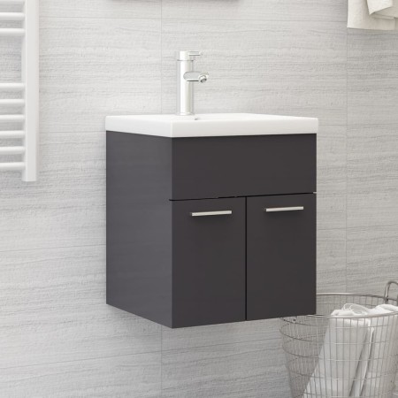 Mueble con lavabo madera de ingeniería gris brillante de vidaXL, Tocadores de baño - Ref: Foro24-3070819, Precio: 117,83 €, D...