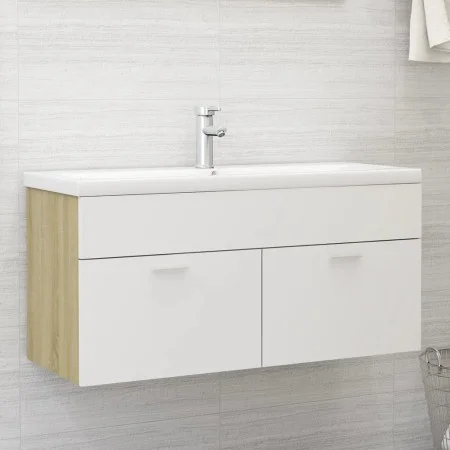 Mueble con lavabo aglomerado blanco y roble Sonoma de vidaXL, Tocadores de baño - Ref: Foro24-3070852, Precio: 275,94 €, Desc...