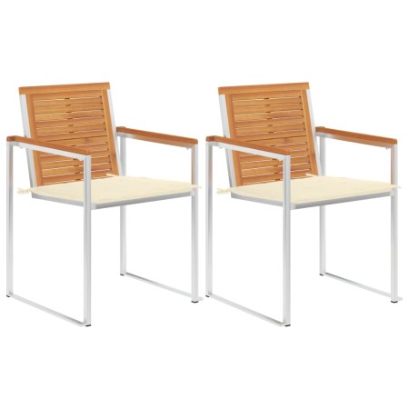 Sillas de jardín con cojines 2 uds madera maciza acacia y acero de , Sillas de jardín - Ref: Foro24-3061490, Precio: 233,26 €...
