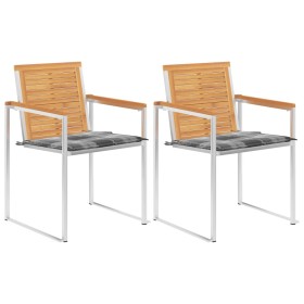 Sillas de jardín con cojines 2 uds madera maciza teca y acero de , Sillas de jardín - Ref: Foro24-3061529, Precio: 279,17 €, ...