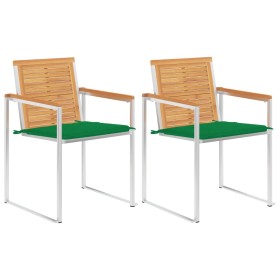 Sillas de jardín con cojines 2 uds madera maciza teca y acero de , Sillas de jardín - Ref: Foro24-3061520, Precio: 278,20 €, ...