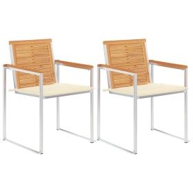 Sillas de jardín con cojines 2 uds madera maciza teca y acero de , Sillas de jardín - Ref: Foro24-3061517, Precio: 277,70 €, ...