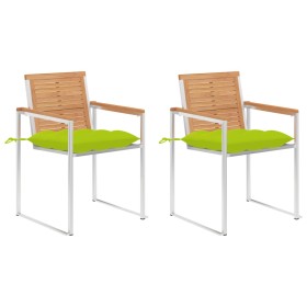 Sillas de jardín con cojines 2 uds madera maciza teca y acero de , Sillas de jardín - Ref: Foro24-3061541, Precio: 281,63 €, ...