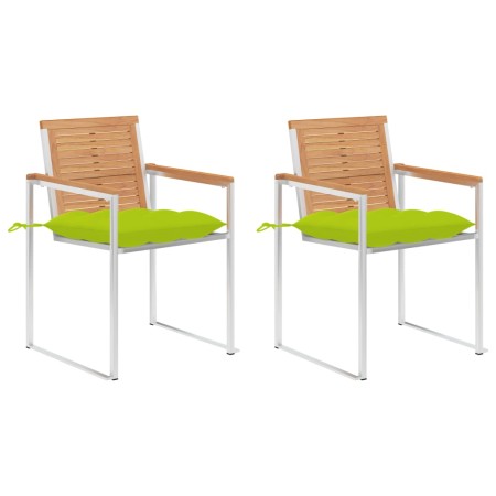 Sillas de jardín con cojines 2 uds madera maciza teca y acero de , Sillas de jardín - Ref: Foro24-3061541, Precio: 281,63 €, ...
