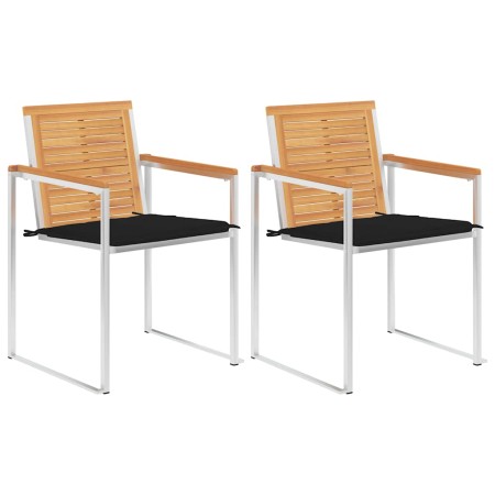 Sillas de jardín con cojines 2 uds madera maciza teca y acero de , Sillas de jardín - Ref: Foro24-3061522, Precio: 278,93 €, ...