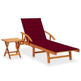 Tumbona de jardín con mesa y cojín madera maciza de acacia de , Tumbonas - Ref: Foro24-3061626, Precio: 230,52 €, Descuento: %