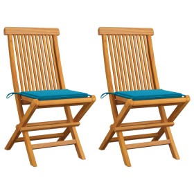 Sillas de jardín 2 unidades con cojines azules madera de teca de , Sillas de jardín - Ref: Foro24-3062464, Precio: 134,95 €, ...
