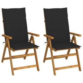 Sillas de jardín reclinables 2 uds madera maciza acacia cojines de , Sillas de jardín - Ref: Foro24-3064066, Precio: 183,59 €...