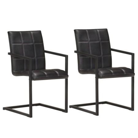 Sillas voladizas de comedor 2 unidades cuero auténtico negro de , Sillas de comedor - Ref: Foro24-321852, Precio: 305,32 €, D...