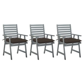Sillas comedor de jardín 3 uds madera maciza acacia y cojines de , Sillas de jardín - Ref: Foro24-3064451, Precio: 284,75 €, ...