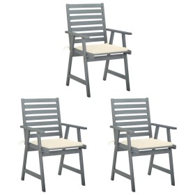Sillas comedor de jardín 3 uds madera maciza acacia y cojines de , Sillas de jardín - Ref: Foro24-3064430, Precio: 283,26 €, ...