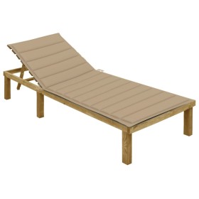 Tumbona con cojín beige madera de pino impregnada de , Tumbonas - Ref: Foro24-3065822, Precio: 129,36 €, Descuento: %