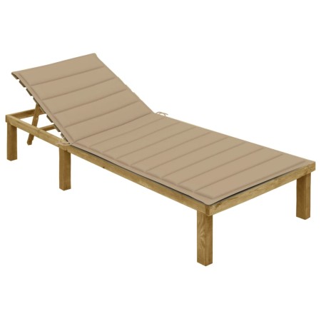 Tumbona con cojín beige madera de pino impregnada de , Tumbonas - Ref: Foro24-3065822, Precio: 129,36 €, Descuento: %