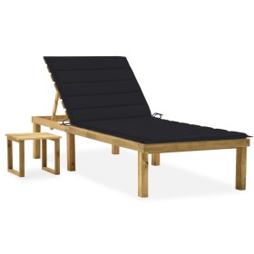 Tumbona de jardín con mesa y cojín de madera de pino impregnada de , Tumbonas - Ref: Foro24-3065841, Precio: 128,90 €, Descue...