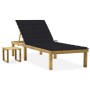 Tumbona de jardín con mesa y cojín de madera de pino impregnada de , Tumbonas - Ref: Foro24-3065841, Precio: 128,90 €, Descue...