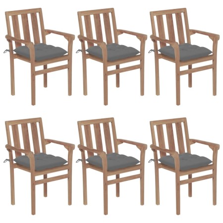 Sillas de jardín apilables 6 uds madera maciza teca con cojines de , Sillas de jardín - Ref: Foro24-3073422, Precio: 776,34 €...