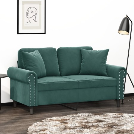 Sofá de 2 plazas con cojines terciopelo verde oscuro 120 cm de , Sofás - Ref: Foro24-3200937, Precio: 282,38 €, Descuento: %