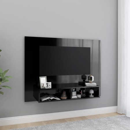 Mueble TV de pared contrachapado negro brillante 120x23,5x90 cm de , Muebles TV - Ref: Foro24-808276, Precio: 63,72 €, Descue...