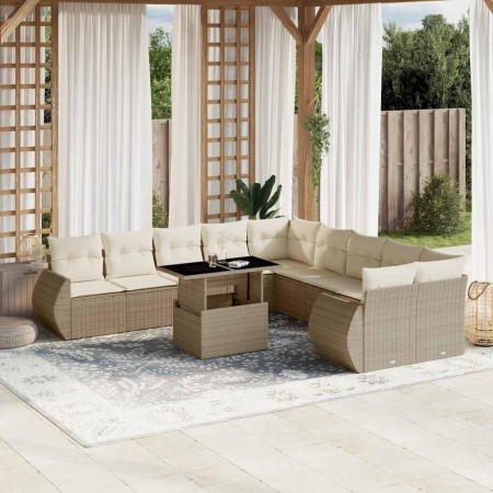 Set de sofás de jardín 11pzas con cojines ratán sintético beige en Conjuntos de jardín | Comprar online en Foru.es