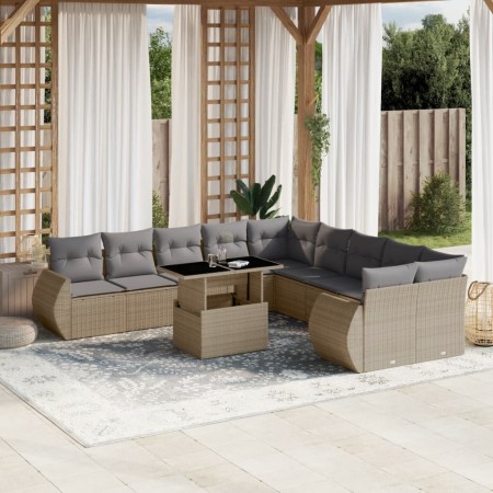 Set de sofás de jardín 11pzas con cojines ratán sintético beige en Conjuntos de jardín | Comprar online en Foru.es
