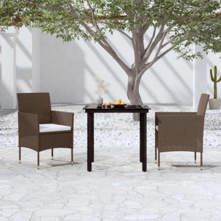 Juego de comedor de jardín 3 piezas con cojines marrón y negro de , Conjuntos de jardín - Ref: Foro24-3099299, Precio: 227,37...