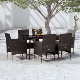 Juego de comedor de jardín 7 piezas con cojines negro de , Conjuntos de jardín - Ref: Foro24-3099308, Precio: 448,47 €, Descu...