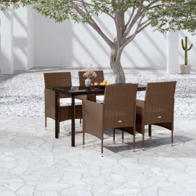 Juego de comedor de jardín 5 piezas con cojines marrón y negro de , Conjuntos de jardín - Ref: Foro24-3099301, Precio: 369,58...
