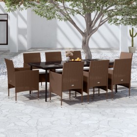 Juego de comedor para jardín 9 piezas y cojines marrón y negro de , Conjuntos de jardín - Ref: Foro24-3099322, Precio: 752,11...