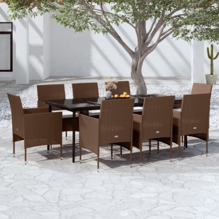 Juego de comedor para jardín 9 piezas y cojines marrón y negro de , Conjuntos de jardín - Ref: Foro24-3099322, Precio: 752,11...