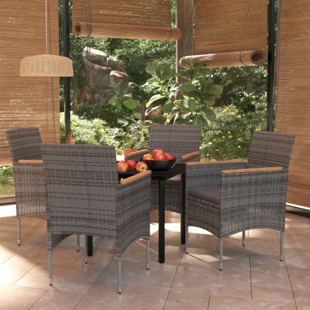 Juego de comedor para jardín 5 piezas con cojines gris y negro de , Conjuntos de jardín - Ref: Foro24-3099336, Precio: 361,40...