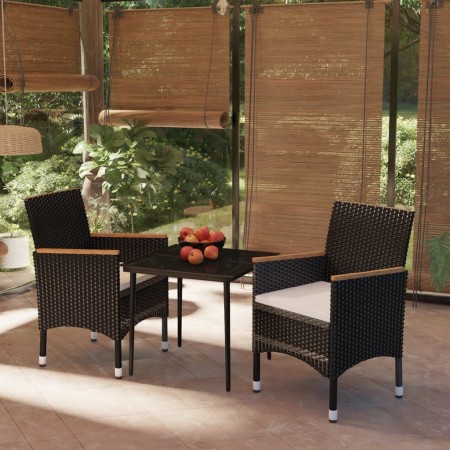 Juego de comedor de jardín 3 piezas con cojines negro de , Conjuntos de jardín - Ref: Foro24-3099341, Precio: 227,48 €, Descu...