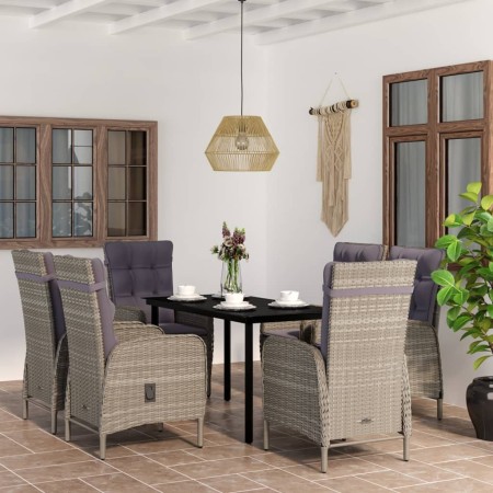 Juego de comedor de jardín 7 piezas con cojines gris y negro de , Conjuntos de jardín - Ref: Foro24-3099362, Precio: 898,06 €...