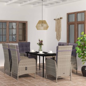 Juego de comedor de jardín 7 piezas con cojines gris y negro de , Conjuntos de jardín - Ref: Foro24-3099374, Precio: 885,87 €...