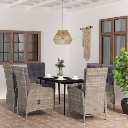 Juego de comedor de jardín 7 piezas con cojines gris y negro de , Conjuntos de jardín - Ref: Foro24-3099374, Precio: 885,87 €...