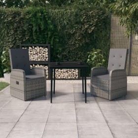 Juego de comedor de jardín 3 piezas con cojines gris de , Conjuntos de jardín - Ref: Foro24-3099485, Precio: 449,13 €, Descue...