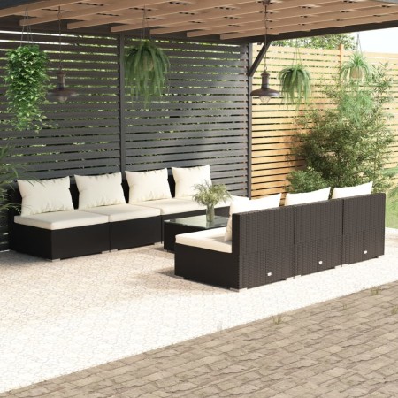 Set de sofás de jardín 8 piezas y cojines ratán sintético negro de , Conjuntos de jardín - Ref: Foro24-3101463, Precio: 831,1...