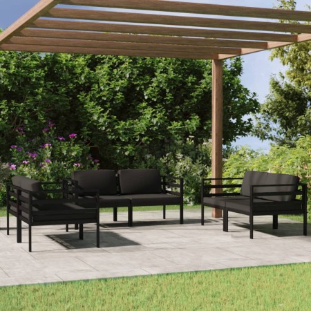 Set muebles de jardín 6 pzas y cojines aluminio gris antracita de , Conjuntos de jardín - Ref: Foro24-3107800, Precio: 919,20...