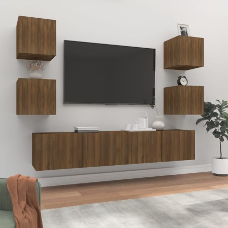 Set de muebles para TV 6 pzas madera contrachapada roble marrón de , Muebles TV - Ref: Foro24-3114261, Precio: 153,21 €, Desc...