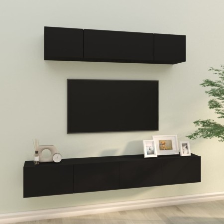 Set de muebles para TV 4 piezas madera contrachapada negro de , Muebles TV - Ref: Foro24-3114527, Precio: 164,09 €, Descuento: %