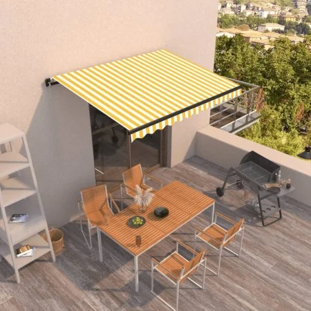 Toldo retráctil manual amarillo y blanco 350x250 cm de vidaXL, Toldos - Ref: Foro24-3069078, Precio: 255,66 €, Descuento: %