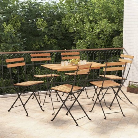 Sillas cafetería plegables 6 uds acero y madera maciza de teca de , Sillas de jardín - Ref: Foro24-3152110, Precio: 246,04 €,...