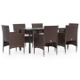 Juego de comedor de jardín 7 piezas con cojines marrón y negro de , Conjuntos de jardín - Ref: Foro24-3156613, Precio: 510,73...