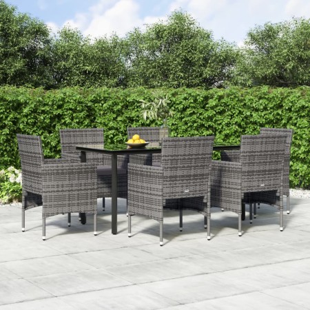 Juego de comedor de jardín 7 piezas con cojines gris y negro de , Conjuntos de jardín - Ref: Foro24-3156605, Precio: 463,14 €...