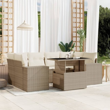 Set sofás de jardín 7 piezas y cojines ratán sintético beige en Conjuntos de jardín | Comprar online en Foru.es
