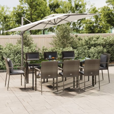 Set comedor jardín 9 pzas y cojines ratán sintético negro gris de , Conjuntos de jardín - Ref: Foro24-3185106, Precio: 741,95...